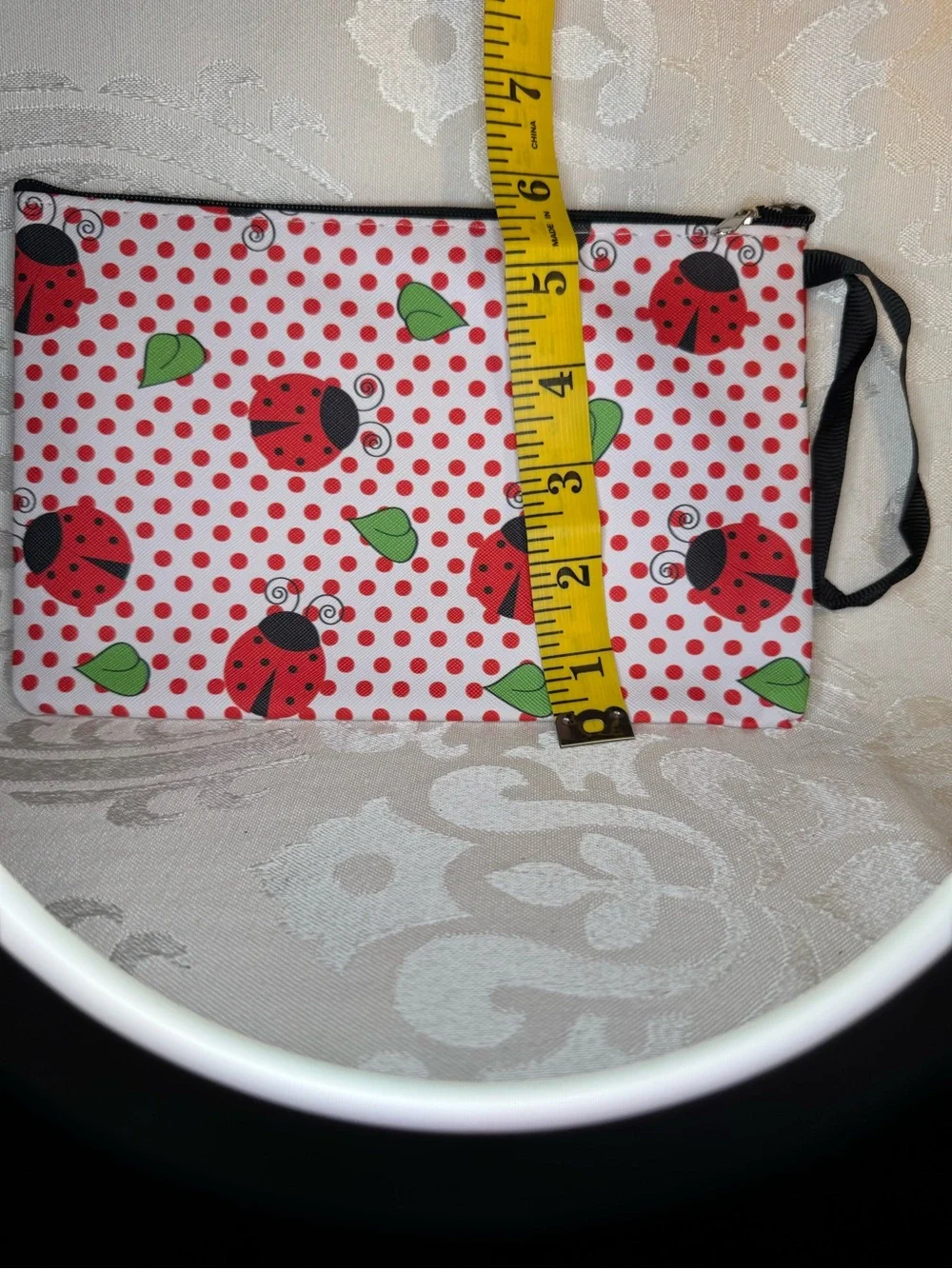 NWOT Ladybug Print Wristlet Pouch - green leaves